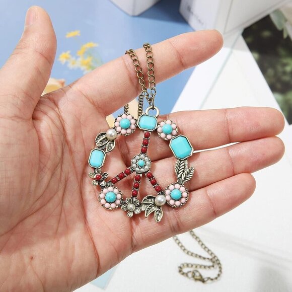 Women Hippie Costume Set 70s Boho Accessories Peace Sign Necklace Sunglasses main image 4